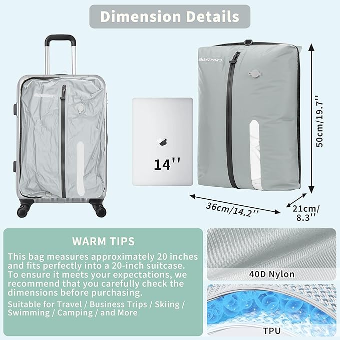 Vacuum Bag for Travel, Professional IPX8 Waterproof Reusable Vacuum Compression Bags for Travel Suitcases, Durable Space Save