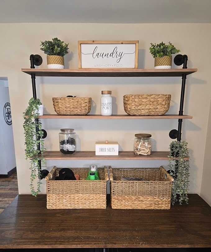 Floating Shelves,Wall Mounted Rustic Wood Shelf,Pipe Shelves,Industrial Pipe Shelving with Real Wood Planks 48 inch Industria