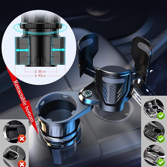 Multifunctional 2 in 1 Cup Holder Expander for car，DualCup Holder Extender with Adjustable Base,Fits Yeti, Hydro Flask, Nalgene, Large 10/40 oz. Bottles & Big Drinks,Travel Cup