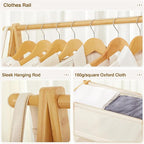 Cozivolife Bamboo Clothes Rack with Storage Box, Garment Holder Clothing Stand for Hanging Coat, Foldable Wardrobe Organizer 