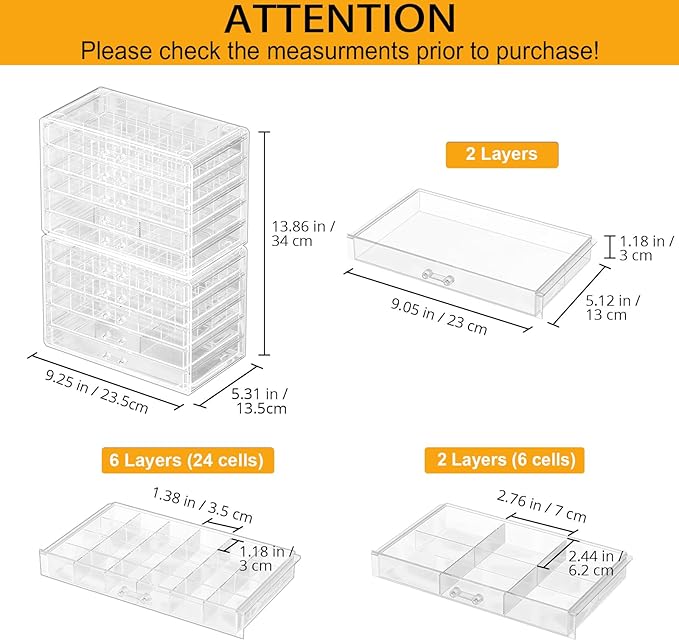 ProCase Acrylic Earrings Holder Organizer Box, Large Clear Earring Jewelry Storage Transparent Stackable Drawers Jewelry Disp