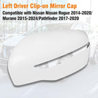 Moonlinks Compatible with Nissan Rogue 2014-2020/Murano 2015-2024/Pathfinder 2017-2020 Left Driver Mirror Cover Replacement, White Left Side Clip-on Mirror Cap Replaces for 96374-4BA0A