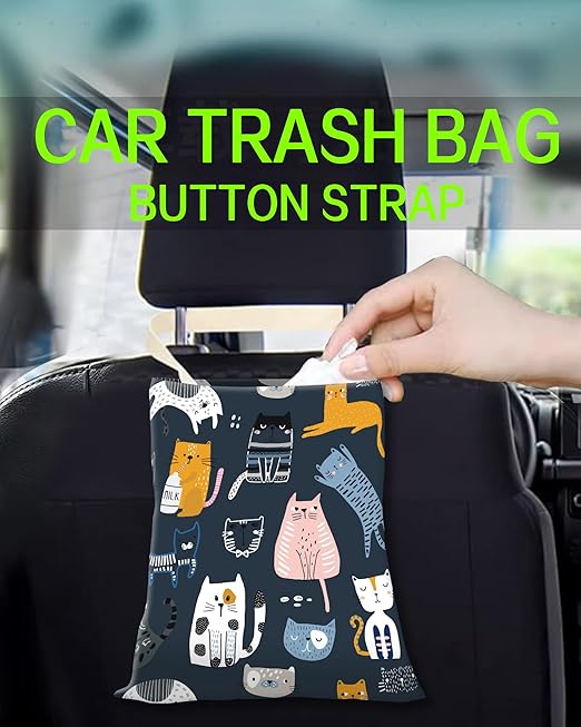 Car Trash Can, Durable Hanging Car Trash Garbage Bag, Cute Automotive Garbage Cans Organizer, Cute Cartoon Blue Cats