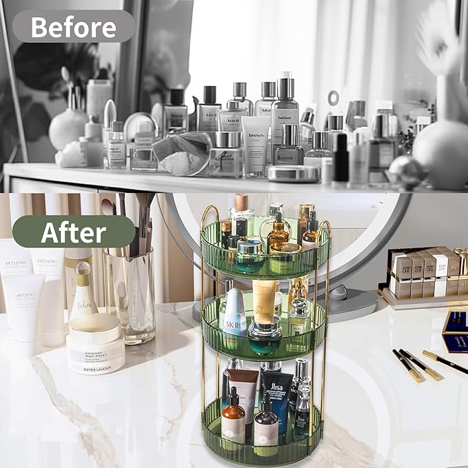 Asayuee 360 Rotating Perfume Organizer,3 Tier Large Capacity Make Up Organizers and Storage,Makeup Organizer for Bathroom,Cos