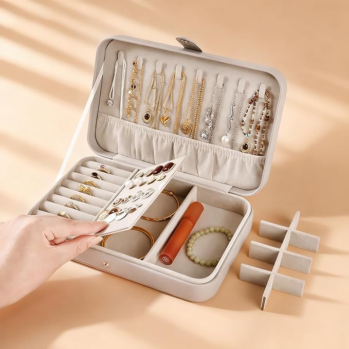 Luxury Small Travel Jewelry Box with Earring Compartments, Rectangle Jewellery Organizer Case for Women,Valentine's Day Gift 