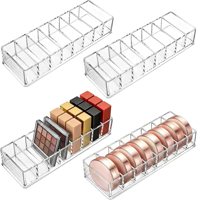 Foraineam 4 Pack Acrylic Compact Organizer Cosmetics Beauty Care Powder Holder Blushes Highlighters Eyeshadow Makeup Organize