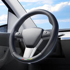 Wigoo Car Steering Wheel Cover Compatible with Tesla Model Y/3 [Ergonomic Design, Ultra Breathable] Black Leather Wheel Cover for Better Control, Car Accessory for Women and Men, 14.5''-15''