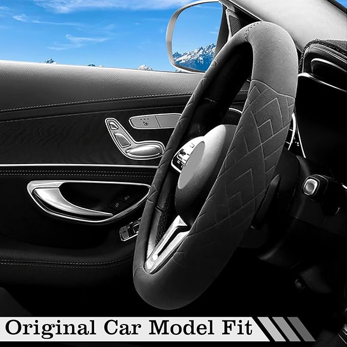 Car Leather Steering Wheel Cover - Panapi Material, Universal 14.5-15 Inch Leather Anti-Slip Breathable Auto Steering Wheel C