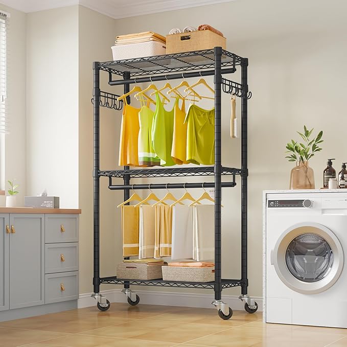 VIPEK R2 Mini Rolling Clothes Rack Heavy Duty Clothing Rack for Hanging Clothes Adjustable Portable Closet Metal Clothes Rack
