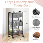 LIDTOP 2In1 Baby Diaper Caddy & 3-Tier Rolling Diaper Cart, Diaper Caddy Organizer Cart with Dividers, Mobile Metal Utility C