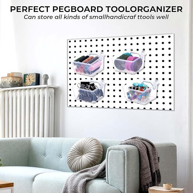 16 Set Clear Peg Board Bins and Baskets Pegboard Organizer Accessories with Hooks Pegboard Containers Wall Sticker Label and 