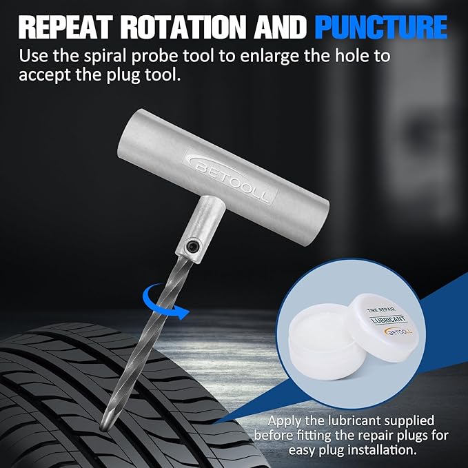 BETOOLL Tire Repair Kit, 44 Pcs Professional Heavy Duty Universal Emergency Flat Tire Repair Kit to Fix Punctures, for car Mo