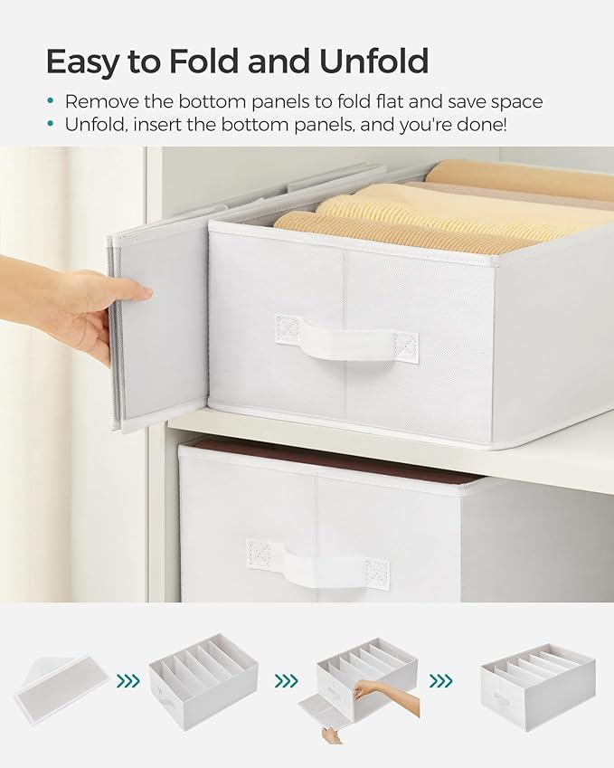 SONGMICS Set of 2 Large Size Wardrobe Clothes Organizers, 6-Compartment Foldable Drawer Organizers with Handles, 16.5 x 11.8 