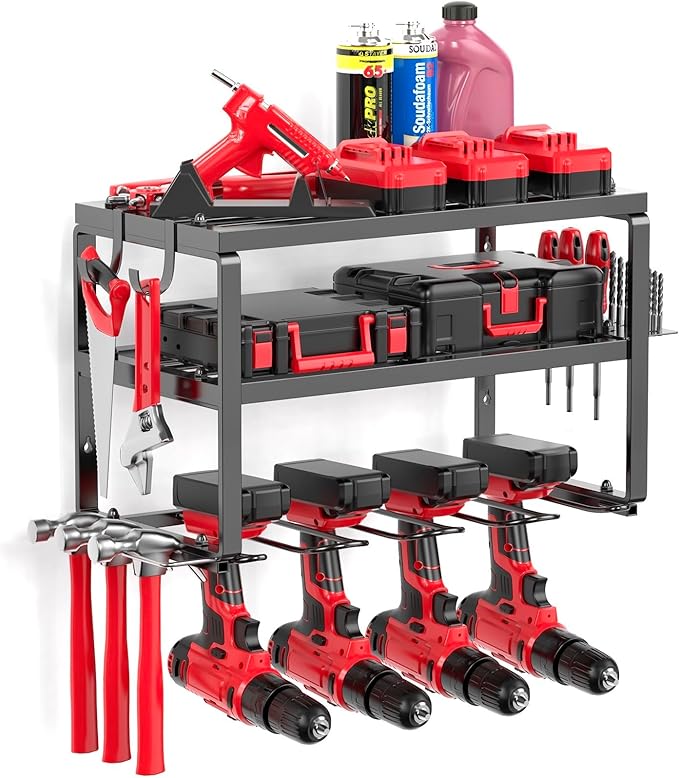 Heavy Duty Drill Holder & Power Tool Organizer Wall Mount, Metal Cordless Tool Organizer for Cordless Drill, Accessory Holder