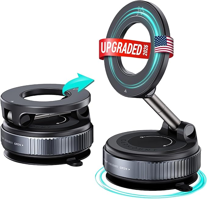 CARMOUNT Clutch-X™ Black – Upgraded Vacuum Phone Mount Suction Cup Car Phone Holder for iPhone, Window Phone Mount, 360° Vacuum Magnetic Phone Holder for Car, Magnetic Phone Holder with Suction Cup