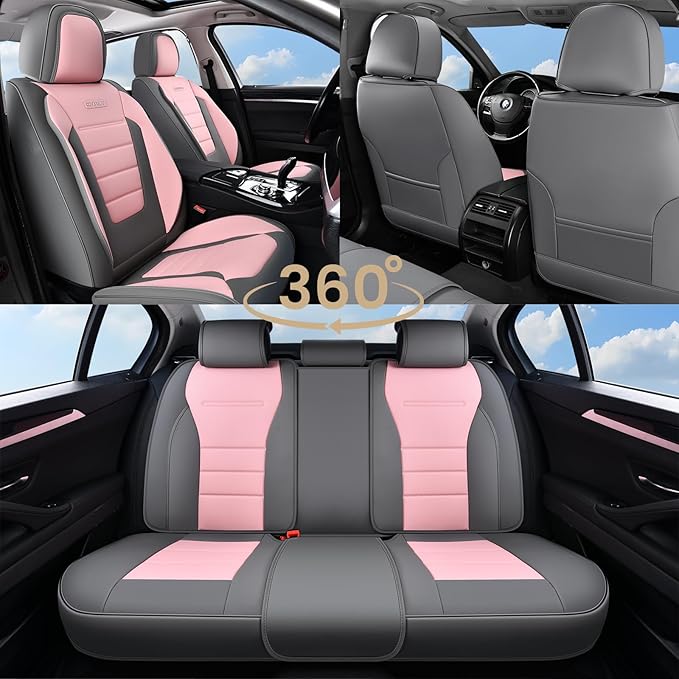Coverado Car Seat Covers Full Set, Nappa Leather Seat Covers for Cars, Car Seat Protector Car Seat Cushion, Front and Back Se