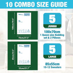 HIBAG Vacuum Storage Bags, 10 Space Saver Bags, Polyethylene (PE), Jumbo & Large Sizes, Zipper Closure, Vacuum Sealed, Ideal 