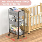 LIDTOP 2In1 Baby Diaper Caddy & 3-Tier Rolling Diaper Cart, Diaper Caddy Organizer Cart with Dividers, Mobile Metal Utility C