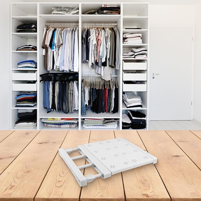 Adjustable Wardrobe Partition Rack – Telescopic Closet Divider Shelf for Organizing Clothes, Shoes & Accessories, Plastic + C