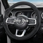 3-Piece Leather Steering Wheel Cover, Custom Fit for Jeep Wrangler 2018-2026 Gladiator 2020-2026,Quick Install Ultra-Thin & Non-Slip,Interior Car Accessories for Men Women(Black Hole)