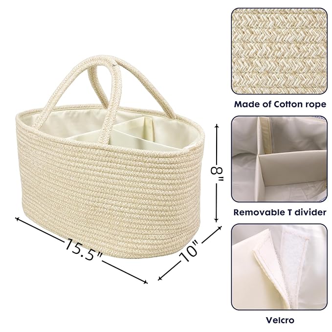 XUANGUO Large Baby Diaper Caddy Organizer for Girl Boy Rope Nursery Storage Bin Basket Portable Holder Tote Bag for Changing 