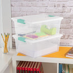 Sterilite 4-Pack Clip Box, Stackable Clear Plastic Bins with Latching Lids, Deep - Writing, Arts or Crafts Supplies Storage C