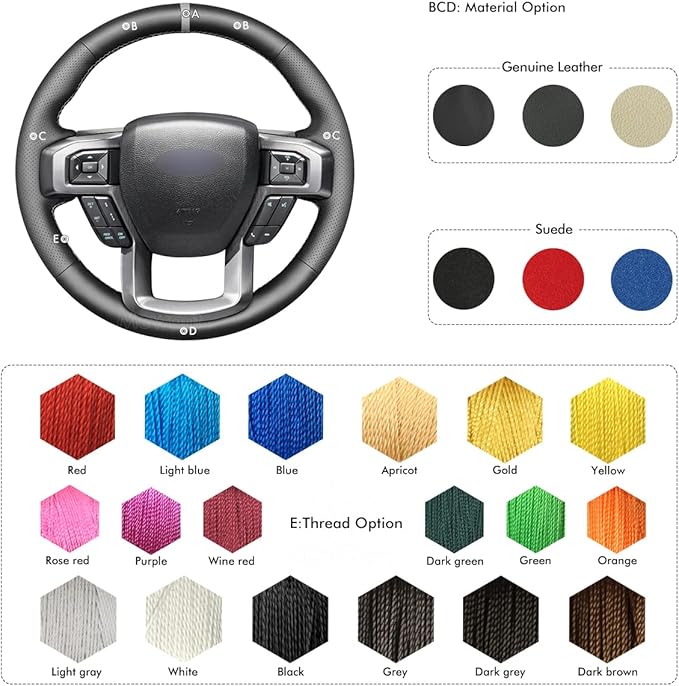 MEWANT Hand Stitch Genuine Leather Steering Wheel Cover Wrap for Ford F-150 F-250 F-350 F-450 F-550 F-600 F-650