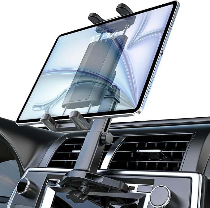 Car Tablet Holder CD Slot, [Height Adjustable Arm] Car CD Player Tablet Mount, Universal Car CD Clamp for iPad Pro Air Mini, Galaxy Tabs/Z Fold/Z Flip, iPhone, More 4-12.9" Device