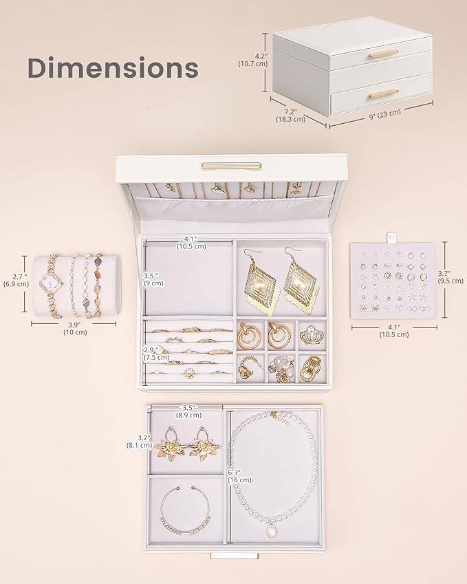 Lolalet 2-Layer Jewelry Box Organizer for Women Girls, Jewelry Storage Case Holder with Drawers for Necklaces Ring Earrings B