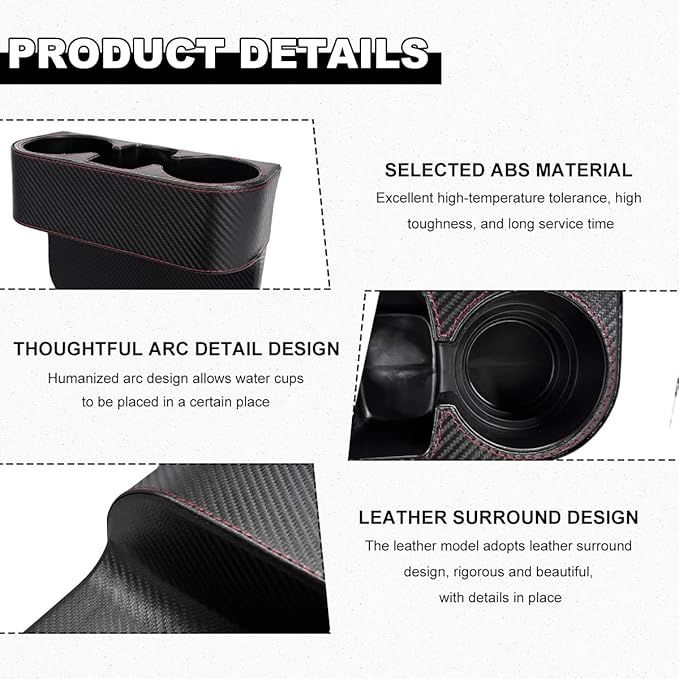 Car Seat Gap Filler Organizer, Multifunctional Auto Console Side Storage Box with Cup Holder, Universal PU Leather Cup Holder Front Seat Crevice Filler for Car Truck SUV (Carbon Fiber Black)