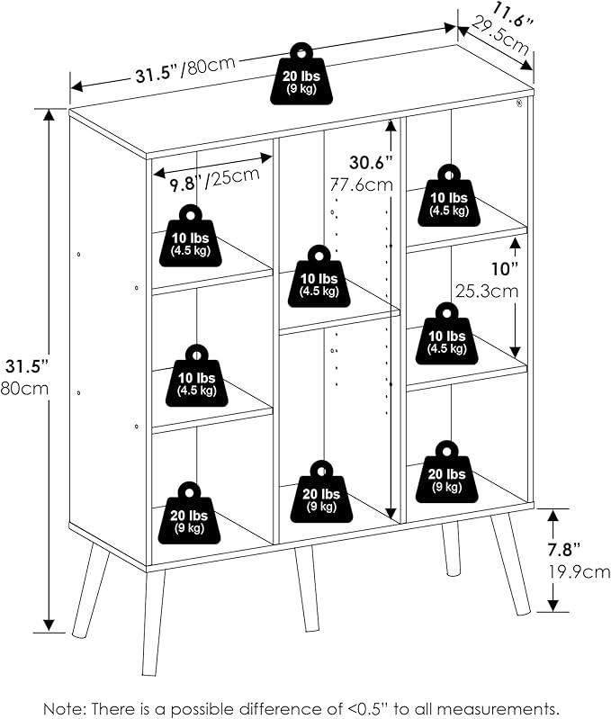 Furinno Claude Mid Century Style Book Shelf, 8-Cube Bookshelf, Cube Storage Organizer Bookcase with Wood Legs, 10.9 x 31.5 x 