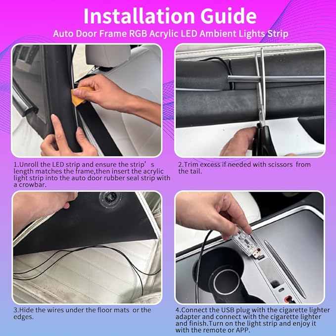 Car SUV Door Frame Ambient Light Lighting, Car Door Ambient Lights LED RGB, Automotive Auto Interior USB Neon Accent Lights Strip Accessories, App Remote Control Music Sync, Acrylic, 2 Pack*11.48ft