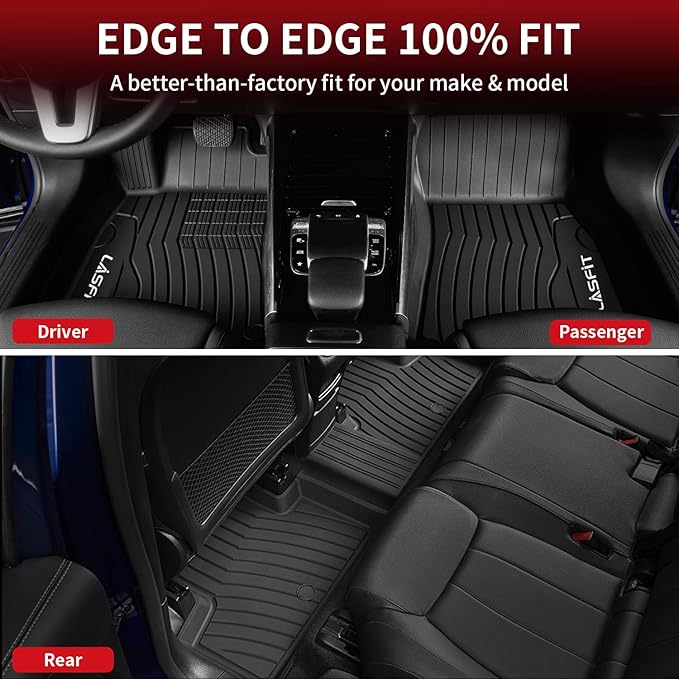 LASFIT Floor Mats for Mercedes Benz GLB 250/35 AMG 2026 2025 2024 2023 2022 2021 2020, All Weather TPE Custom Fit Floor Liners for Mercedes Benz GLB250 & GLB35 AMG 1st & 2nd Car Mats, Black