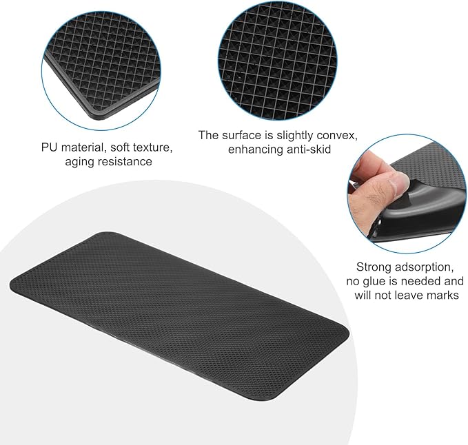 HARFINGTON 4pcs Car Dashboard Anti-Slip Mat 10.6" x 6" Universal Sticky Dash Pad Grid Pattern Washable Reusable Car Non-Slip 