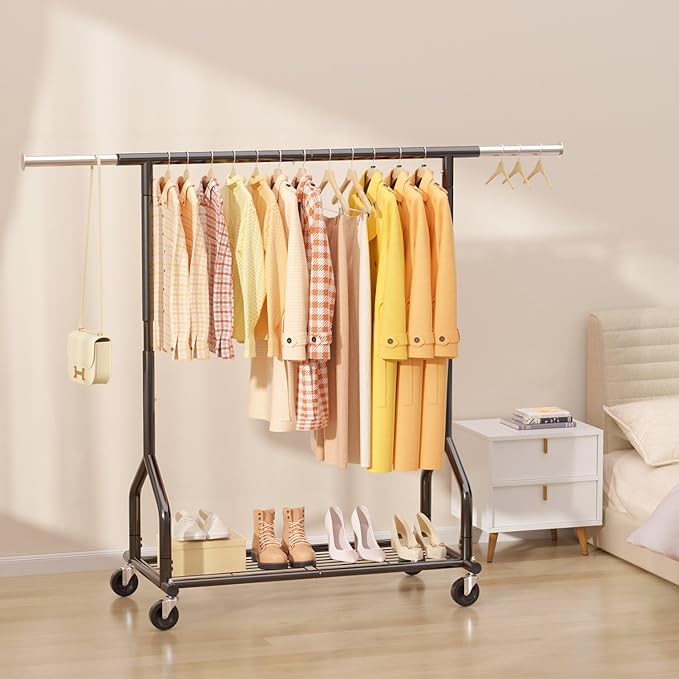 EAGMAK Heavy Duty Clothes Rack Load 424 LBS, Rolling Clothing Rack With Shelves, Adjustable Metal Clothes Hanger with Wheels,
