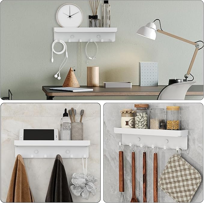 2 Pieces Key Holder for Wall Rustic Key and Mail Organizer 6 Key Hooks with Shelf Small Key Rack with Tray Adhesive Key Hange