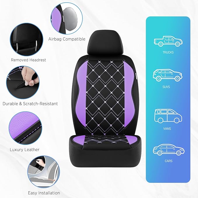 Road Comforts Seat Covers, Premium Leather Car Seat Covers Front Seat for Women Girls,Airbag Compatible, Automotive Seat Cove