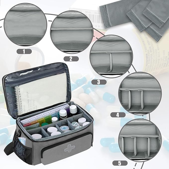 GDNasist Medicine Storage Bag, Medical Bag Pill Bottle Organizer for Emergency, Medicine Box Empty with Small Portable Pouch,