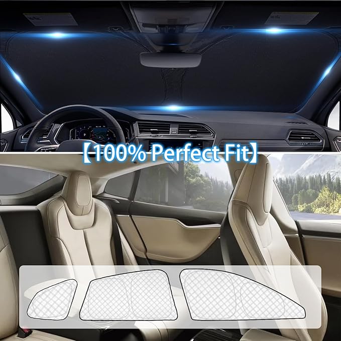 KMF 8pcs Thicken Sun Shades for Tesla Model S 2012-2025(Not for Plaid or Long Range) Accessories,Windshield Sunshade Car Window Covers for Side Rear, UV Block and Blackout Privacy for Car Camping