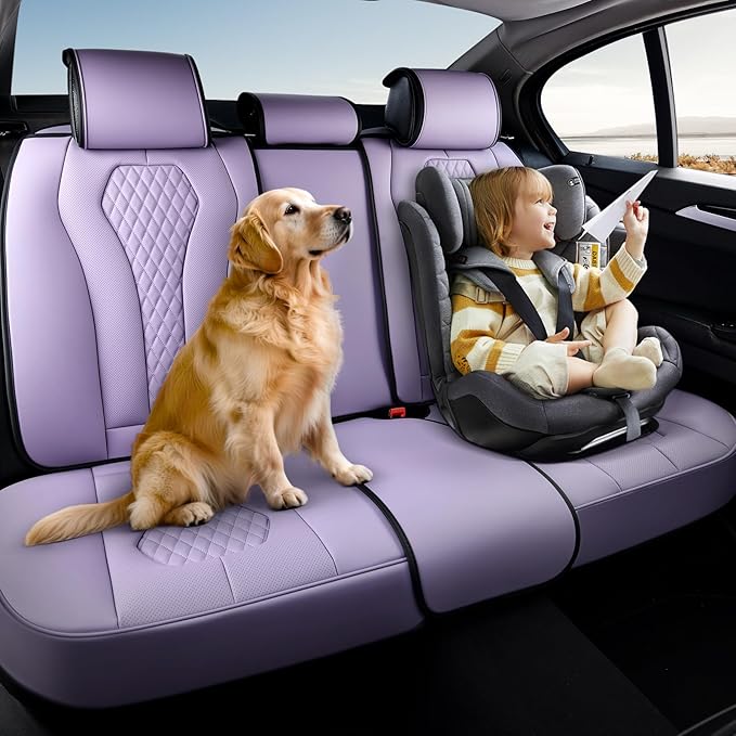 Coverado Purple Car Seat Covers, Back Car Seat Cover, Leather Seat Cover, 3-Pieces Car Seat Cushion, Luxury Seat Cover Seat P