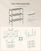 SONGMICS 3-Tier Shoe Rack for Closet, Compact Metal Shoe Organizer Shelf for Entryway, Bedroom, Small Spaces, Stackable, 11.8