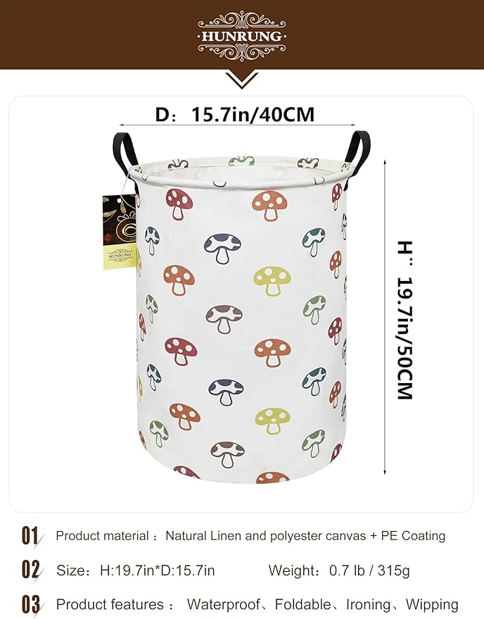HUNRUNG Laundry Hamper,Large Canvas Fabric Lightweight Storage Basket Toy Organizer Dirty Clothes Collapsible Waterproof for 