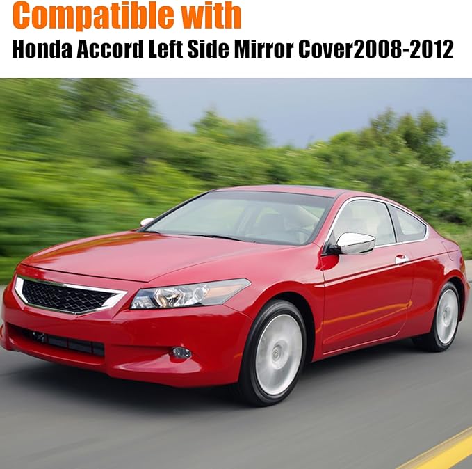 Yumzeco Compatible with Honda Accord Side Mirror Cover Trim 8th Gen 2008 2009 2010 2011 2012, Chrome Door Rearview Mirror Caps Replacement for Honda Accord W/O Light Hole - Left Driver Side