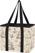 Vintage Sailing Ships Reusable Grocery Bags Large Shopping Tote Bag with Reinforced Bottom Board, Water Resistant Foldable St