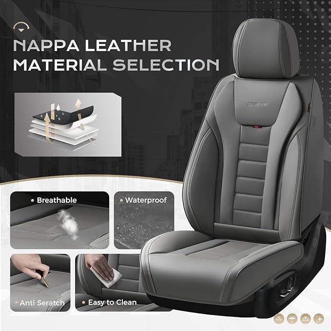 Coverado Car Seat Covers Full Set, Seat Covers for Cars, Front Seat Covers and Back Seat Cover Waterproof Leather Automotive 