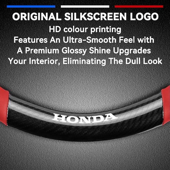 Customized Steering Wheel Cover Compatible with Honda, Premium Nappa Leather&Bright Carbon Fiber Texture Steering Wheel Cover, with Coasters and 3-in-1 USB Fast Charging Cable (Red)