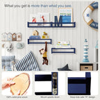 Forbena Navy Blue Floating Book Shelves for Nursery Boy, Decorative Wall Bookshelf for Kids Room, Small Wood Floating Shelves