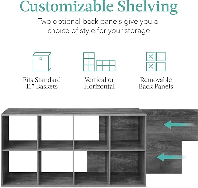 Best Choice Products 8-Cube Storage Organizer, 11in Shelf Opening, Bookcase, Display Shelf, Customizable w/ 3 Removable Back 