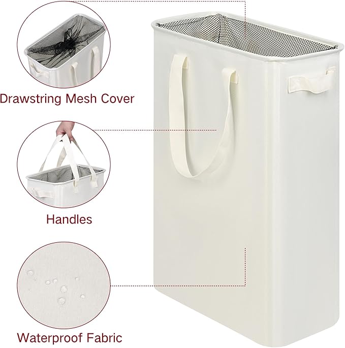 efluky Slim Laundry Basket, Narrow Laundry Hamper with Handles, Collapsible Dirty Clothes Hamper, Tall Laundry Bin for Laundr
