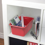 Storex Small Cubby Bins – Plastic Storage Containers for Classroom with Non-Snap Lid, 12.2 x 7.8 x 5.1 inches, Red, (62407U05